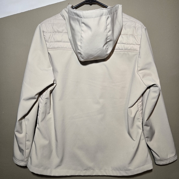 New Balance Women's Quilted Running Jacket Beige Full Zip Hooded Zip Pockets XL - Picture 10 of 14